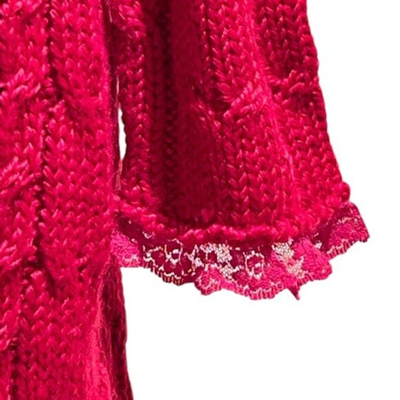 Betsey Johnson BLACK LABEL VIntage Y2K Red Rose Pink Sweater Duster Coat Dress - Picture 7 of 10